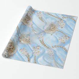 Blue Silk & Ivory Champaign Pearls Geschenkpapier