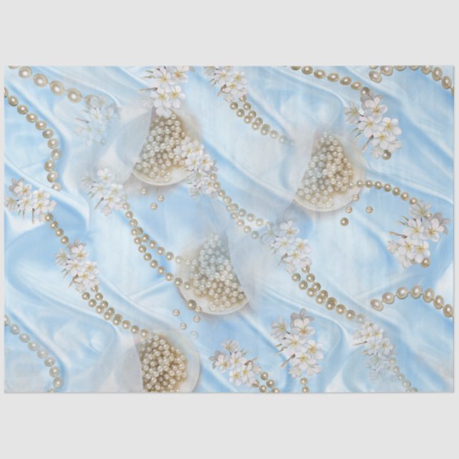 Blue Silk & Ivory Champaign Pearls Seidenpapier (Vorderseite)