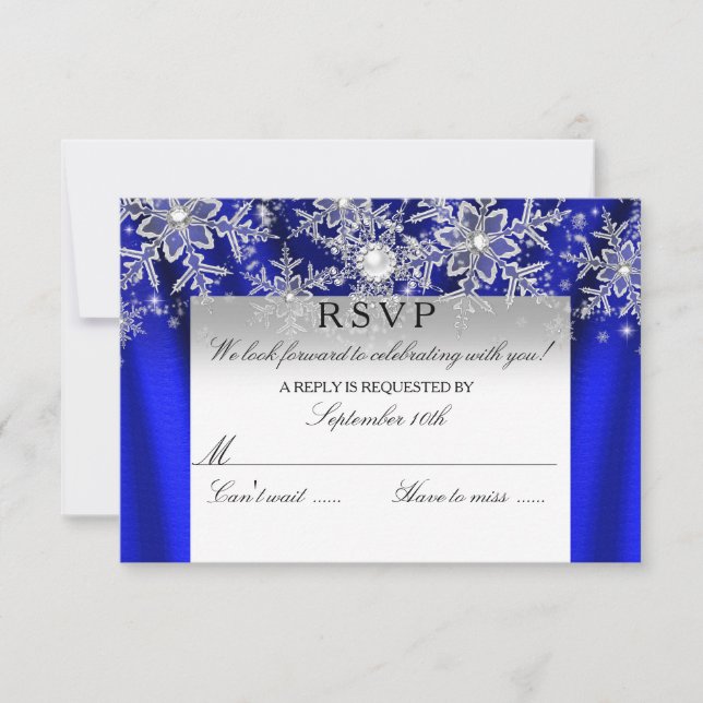 Blue Silk Pearl Snowflake Silver Winter UAWG RSVP Karte (Vorderseite)