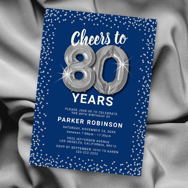 Blue Silver 80. Geburtstag Einladung (Von Creator hochgeladen)