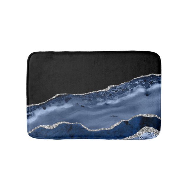 Blue & Silver Agate Bath Mat Badematte (Vorderseite)