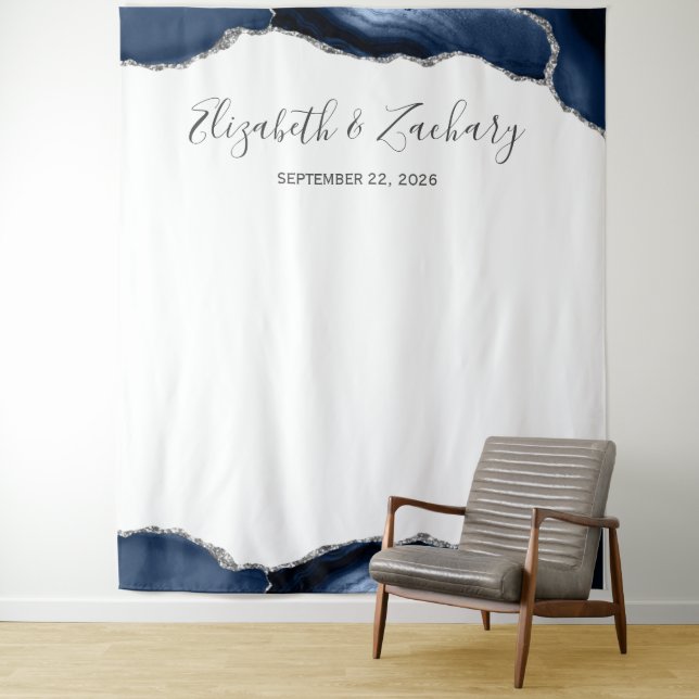 Blue Silver Agate Frame Wedding Foto Stand Wandteppich (Beispiel)