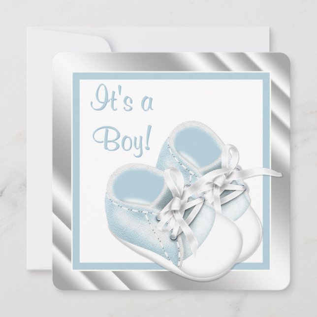 Blue Silver Baby Boy Dusche Einladung (Vorderseite)