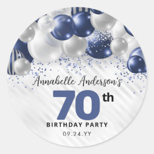 Blue Silver Balloon Glitzer Gefallen am 70. Geburt Runder Aufkleber