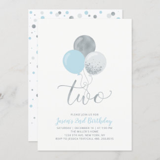 Blue & Silver Balloons | 2. Junge Geburtstag Einladung