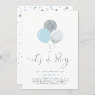 Blue & Silver Balloons   Es ist eine Baby-Dusche Einladung