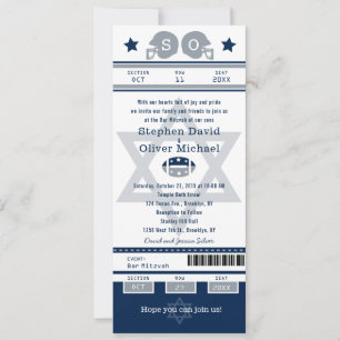 Blue Silver Bar Mitzvah für Twins Football Ticket Einladung