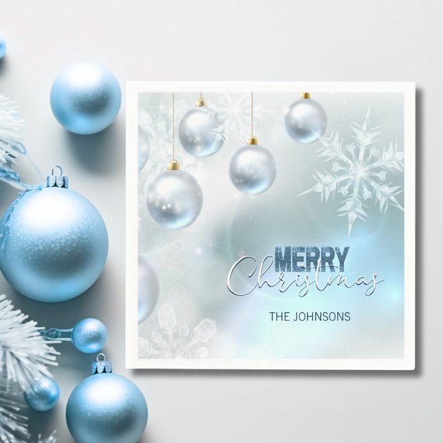 Blue Silver Baubles Snowflakes CHRISTMAS Serviette (Blue Silver Baubles Snowflakes CHRISTMAS Napkins)