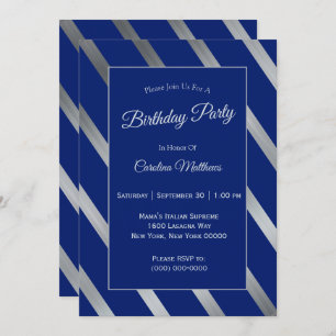 Blue Silver Birthday Einladung