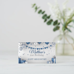 Blue Silver Birthday Gift Registry Begleitkarte