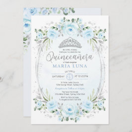 Blue Silver Blumenkronprinzessin Quinceañera Einladung
