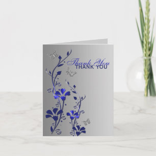 Blue Silver Butterfly Floral Danke Note Card