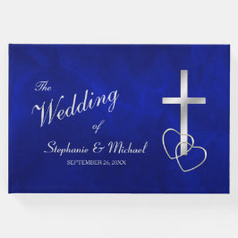 Blue Silver Christlich Cross Wedding Gästebuch
