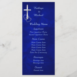 Blue Silver Christlich Cross Wedding Menu Menükarte