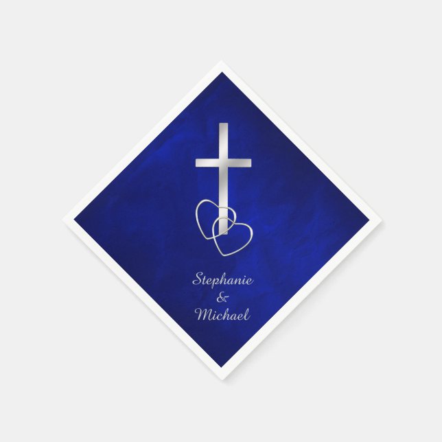 Blue Silver Christlich Cross Wedding Serviette (Ecke)