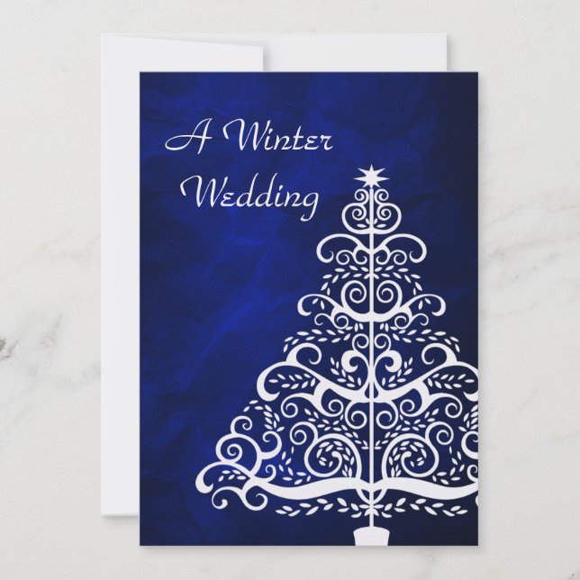 Blue Silver Christmas Tree Winter Wedding Einladung (Vorderseite)