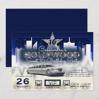 Blue Silver City Night Lights Limywood Party Einladung