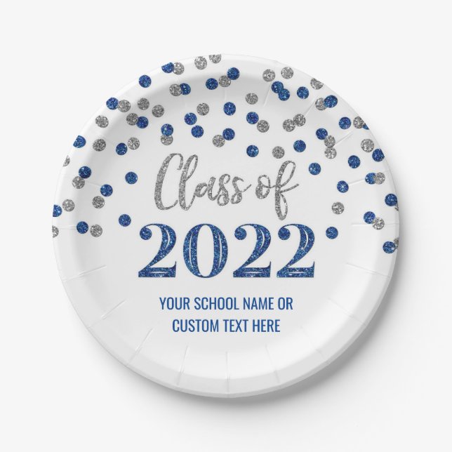 Blue Silver Confetti Abschluss 2022 Pappteller (Vorderseite)