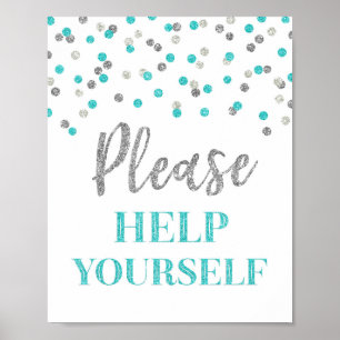 Blue Silver Confetti Bitte helfen Sie sich selbst  Poster