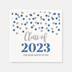 Blue Silver Confetti Class of 2023 Serviette
