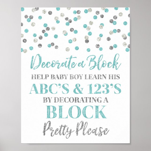 Blue Silver Confetti Dekorieren eines Blockspielze Poster (Vorne)