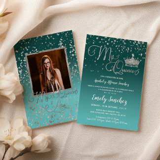 Blue Silver Confetti Mis Quince Anos Spanisches Fo Einladung