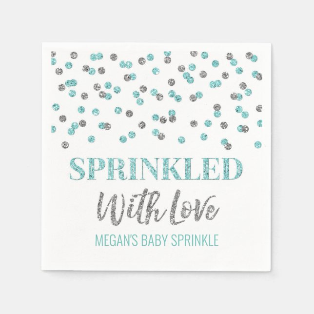 Blue Silver Confetti mit Liebe gesprinklt Serviette (Vorderseite)