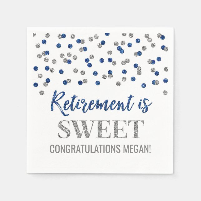 Blue Silver Confetti Retirement ist Sweet Serviette (Vorderseite)