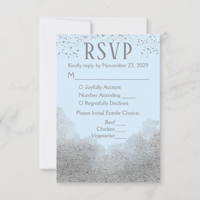 Blue Silver Confetti UAWG Wedding Response Meal RSVP Karte (Vorderseite)