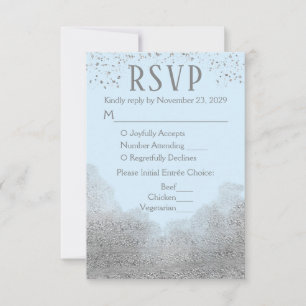 Blue Silver Confetti UAWG Wedding Response Meal RSVP Karte