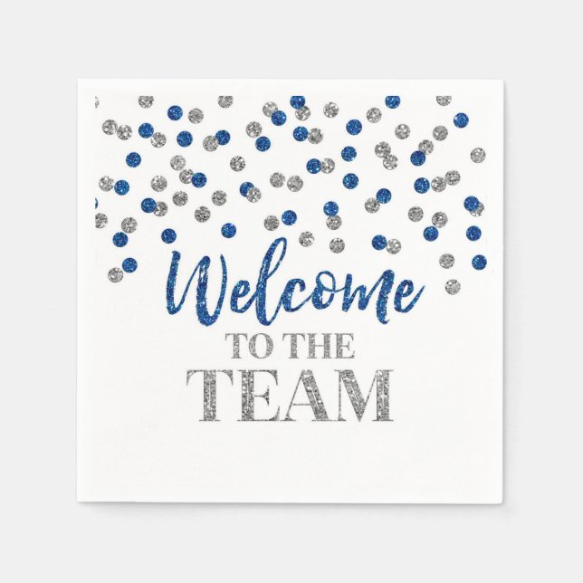 Blue Silver Confetti Willkommen im Team Napkins Serviette (Vorderseite)