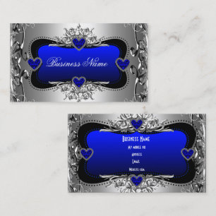 Blue Silver Diamond Image Hearts Elegant Visitenkarte