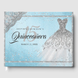 Blue Silver Diamond Sparkle Gown Quinceanera Gästebuch