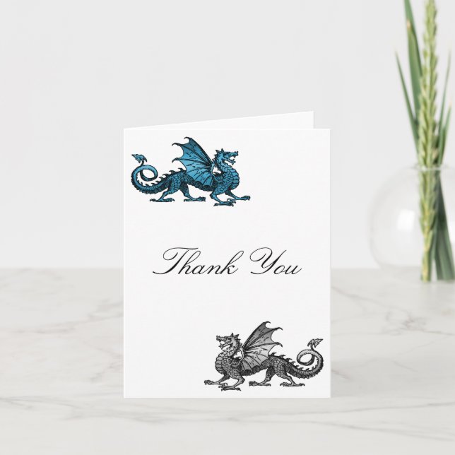 Blue Silver Dragon Dankeschön Card Dankeskarte (Vorderseite)