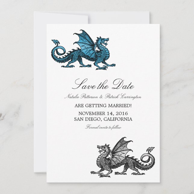 Blue Silver Dragon Save the Date einladen Einladung (Vorderseite)