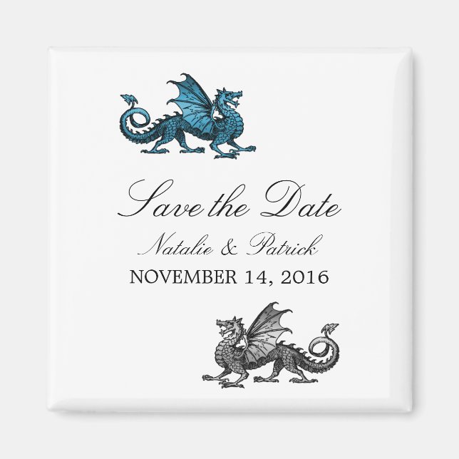 Blue Silver Dragon Save the Date Magnet (Vorne)