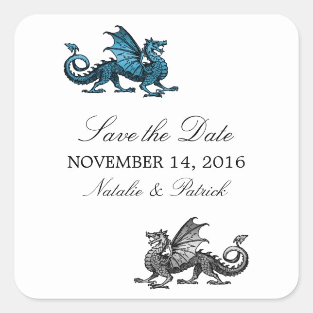 Blue Silver Dragon Save the Date Stickers (Vorderseite)