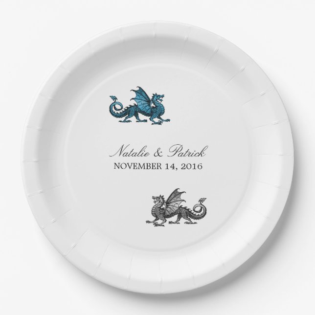 Blue Silver Dragon Wedding Paper Teller (Vorderseite)