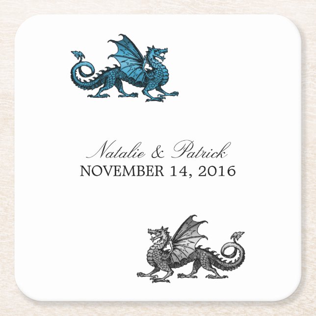 Blue Silver Dragon Wedding Paper Untersetzer (Vorderseite)
