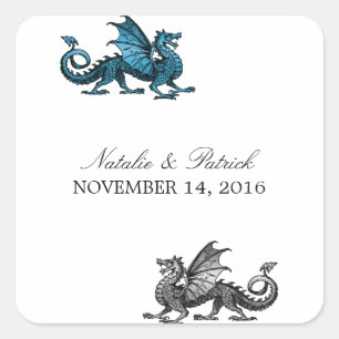 Blue Silver Dragon Wedding Stickers