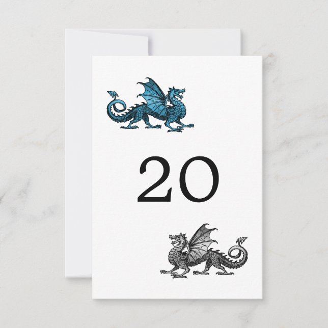 Blue Silver Dragon Wedding Table Card Einladung (Vorderseite)