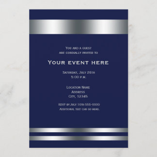 Blue Silver Elegante Dinner Party Event Einladung
