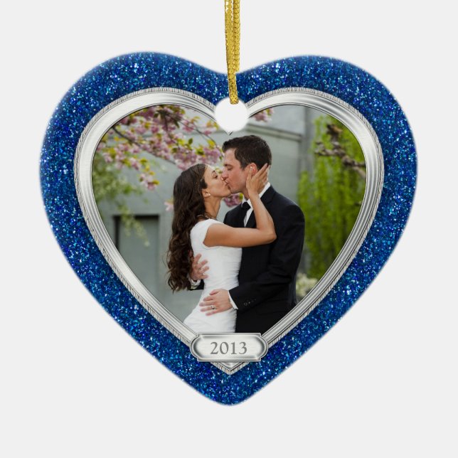 Blue Silver First Christmas Together Foto Xmas Keramikornament (Vorne)