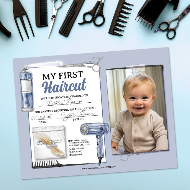 Blue & Silver First Haircut Hair Salon Certificate (Von Creator hochgeladen)