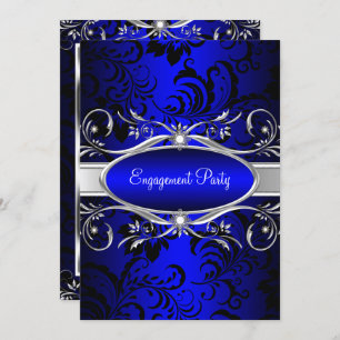 Blue Silver Floral Swirl Engagement Party Einladung