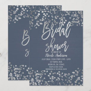Blue Silver Foil Babys atmen Modernes Brautparty Einladung