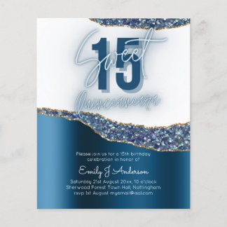 Blue Silver Foil Glitzer Quinceanera 15. Flyer