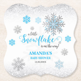 Blue Silver Glittery Snowflake Winter Baby Shower Untersetzer