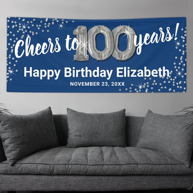 Blue Silver Glitzer 100. Geburtstagsbanner Banner (Von Creator hochgeladen)