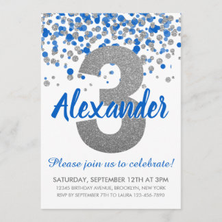 Blue Silver Glitzer Confetti Boy Dritter Geburtsta Einladung